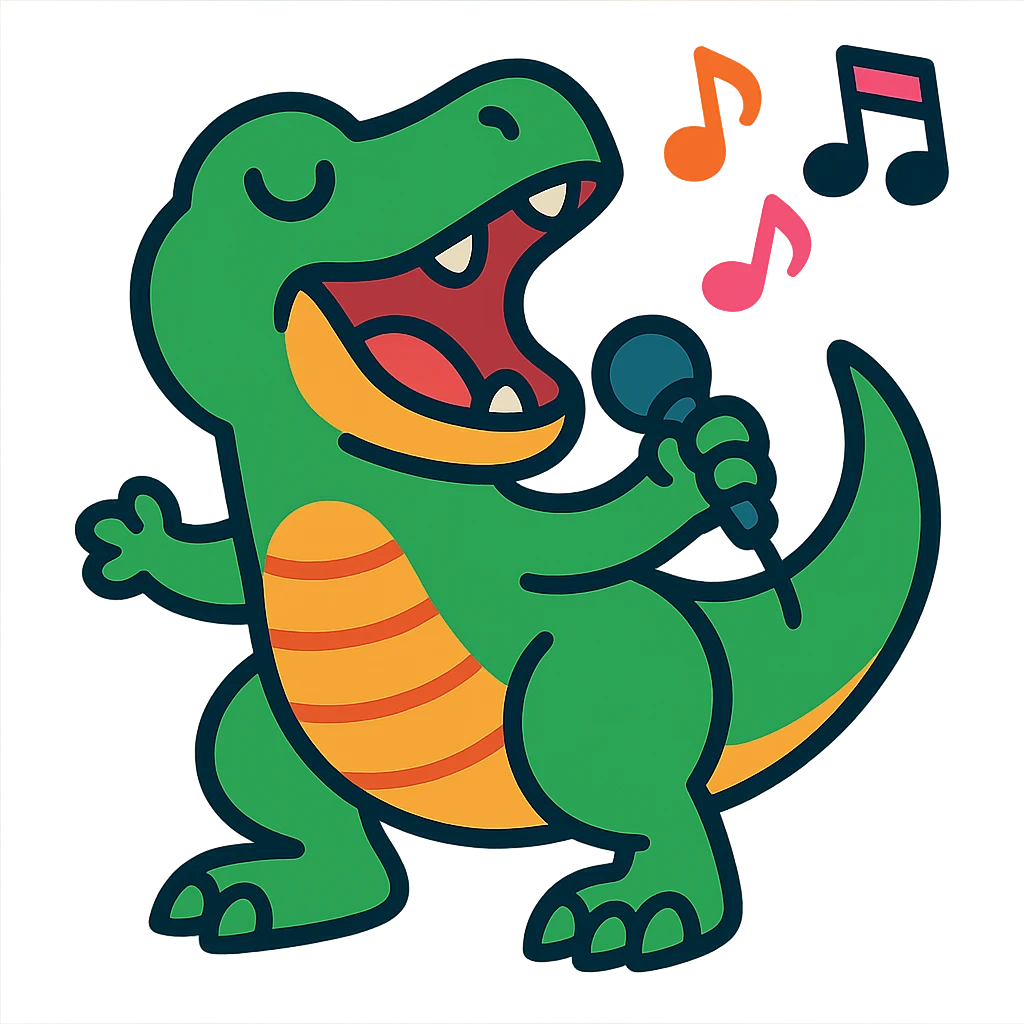 colorful cartoon style T-Rex singing emoji