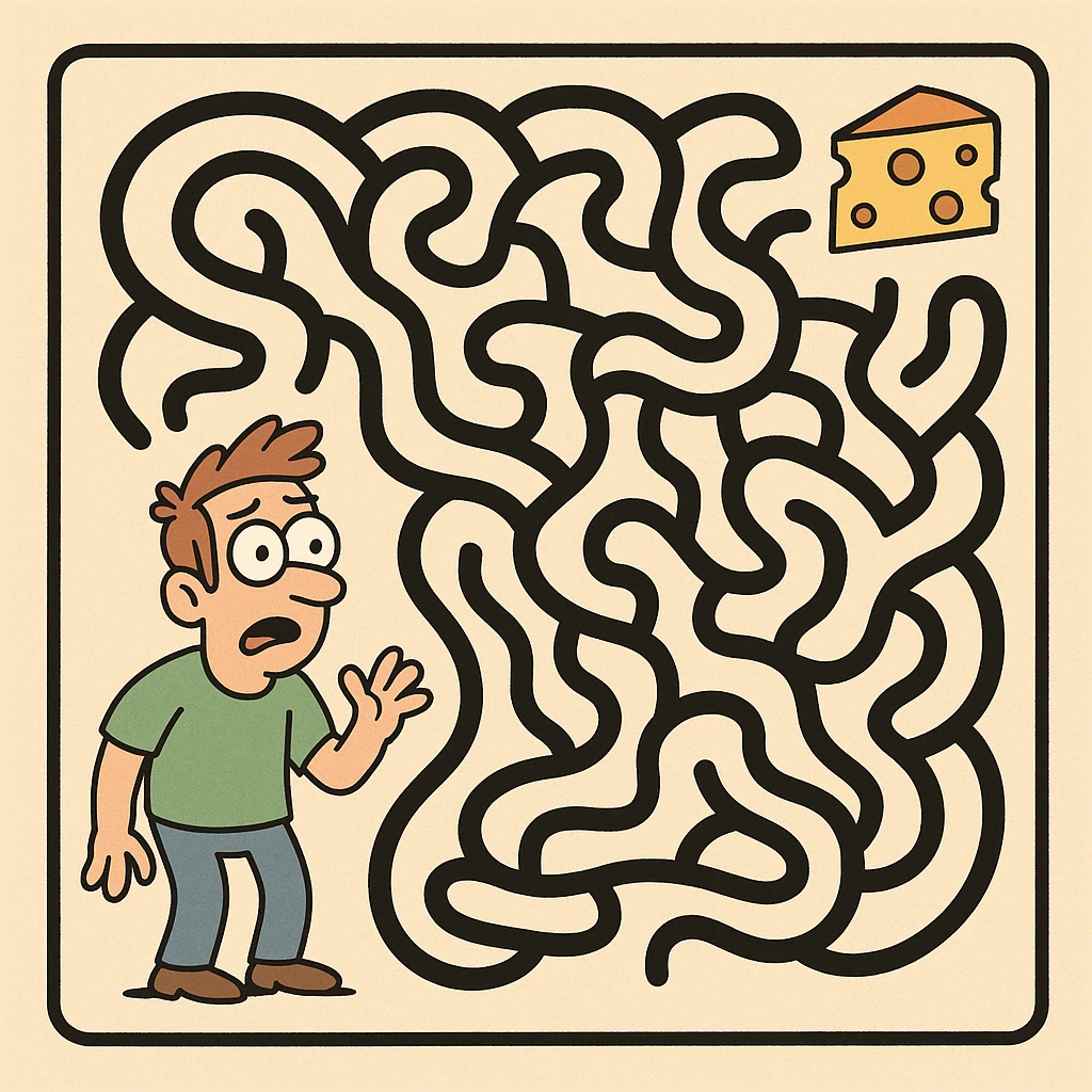 a maze in a playful cartoon style, simple and fun emoji