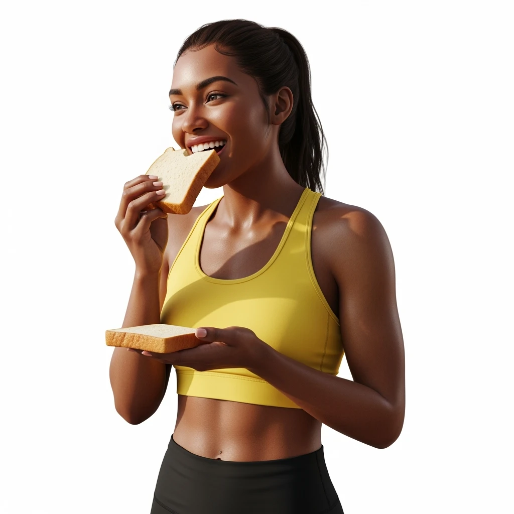 DONNA FITNESS CHE MANGIA PANE FELICE, IPERREALISTICA 4K, SENZA SFONDO emoji