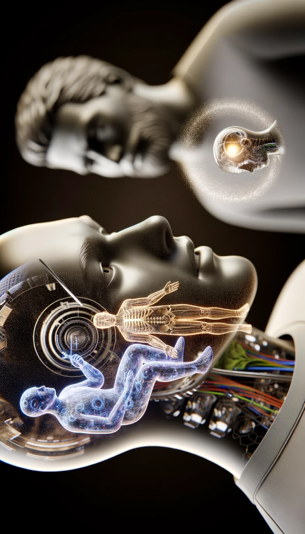 corpo umano anatomico che parla ma sopra di lui c'è il muto, un altra persona lo ascolta, immagine iperrealistica 4k emoji