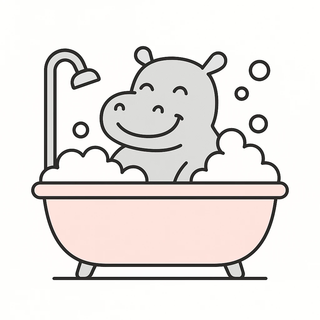 happy hippo with bubbles in bathtub emoji