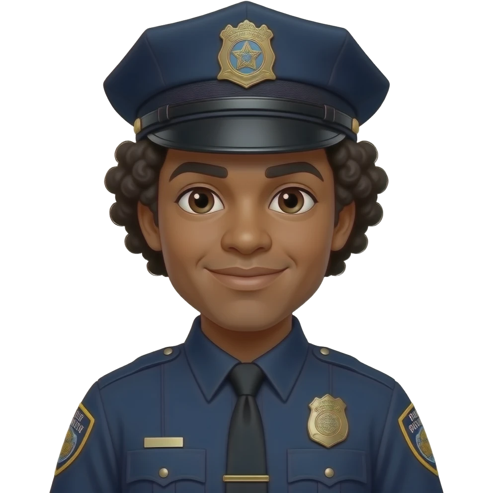 police man curly hair, black skin, wear hat emoji
