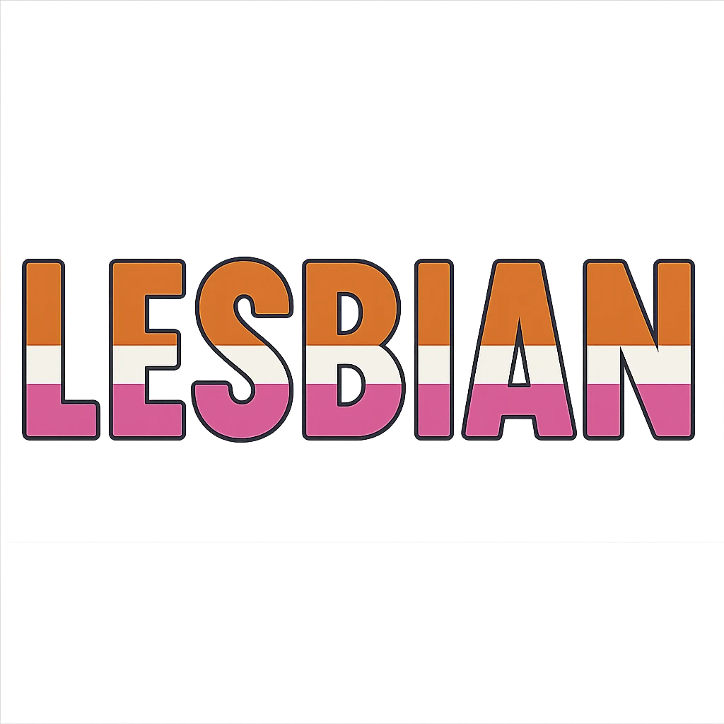 the word LESBIAN in orange, pink, and white letters emoji