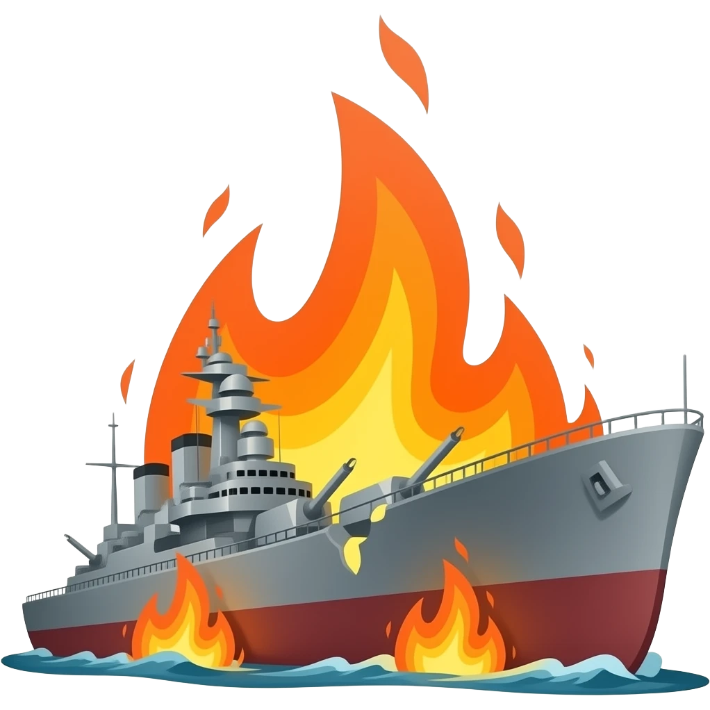 damaged warship fire emoji
