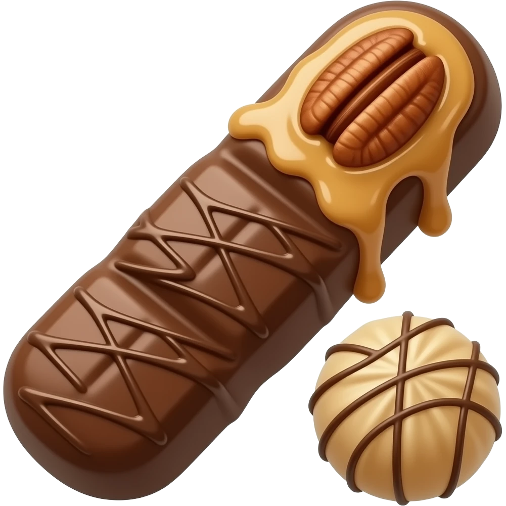 Bombón de chocolate en forma de dedo de chocolate relleno de dulce de leche y pecanas emoji