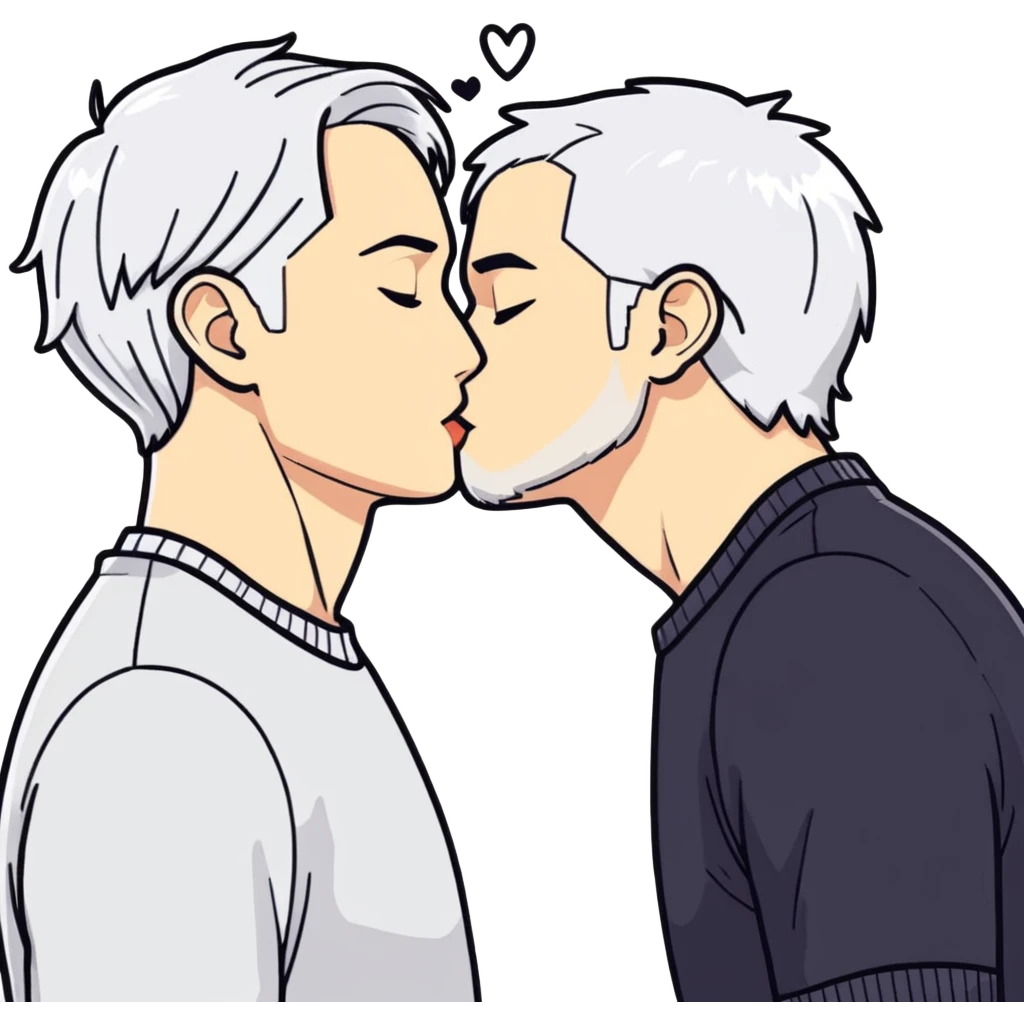 White dark hair adult male and black adult male kissing emoji