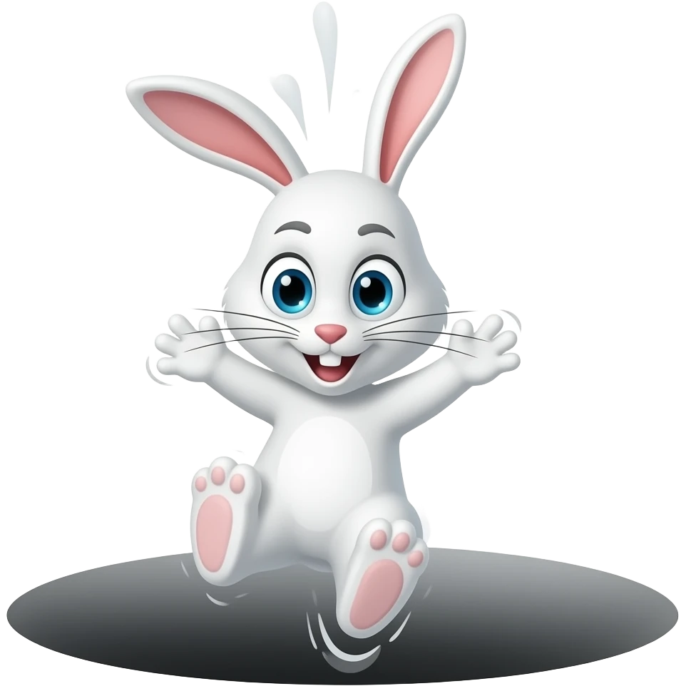 White bunny with an excited look on its face falling down the conspiracies rabbit hole emoji
