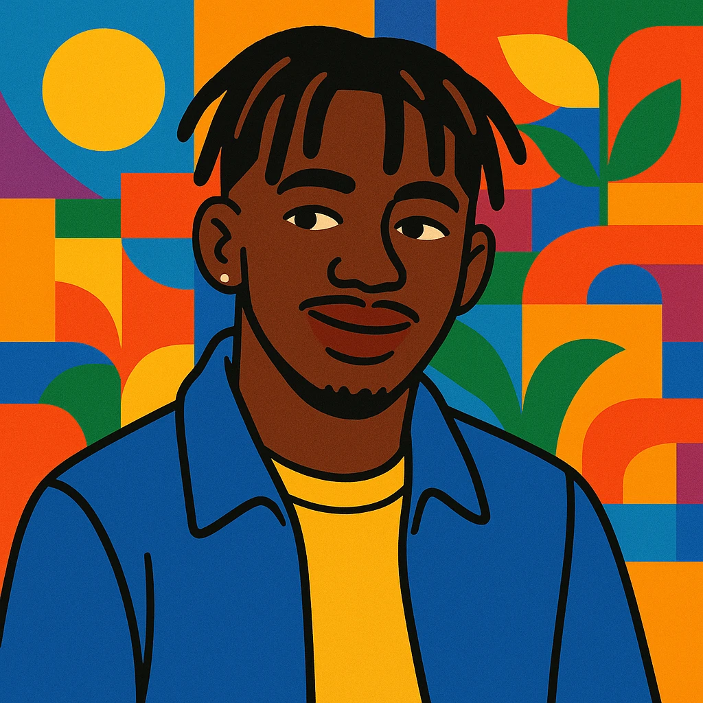 Tiakola on the cover of the album Mélo, vibrant cartoon style, colorful background inspired by the original cover, no text emoji