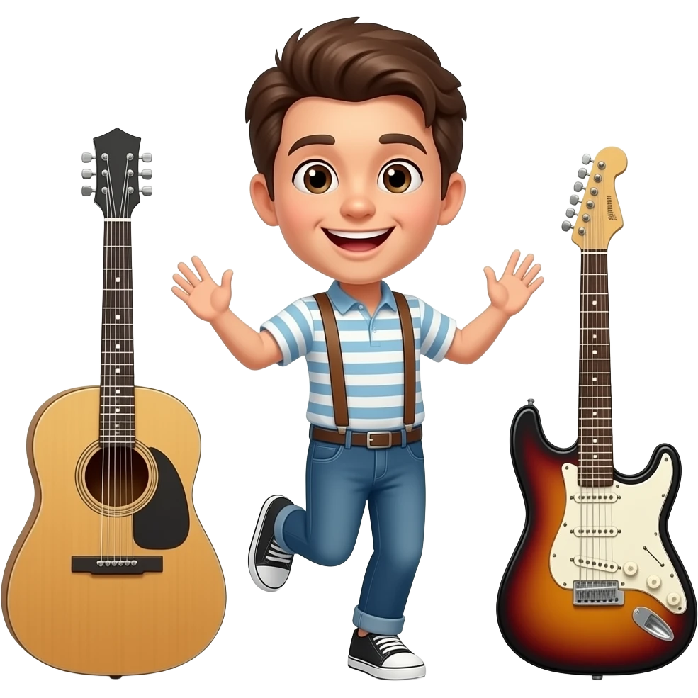 Dancing cheerful emoji with musical instruments. emoji