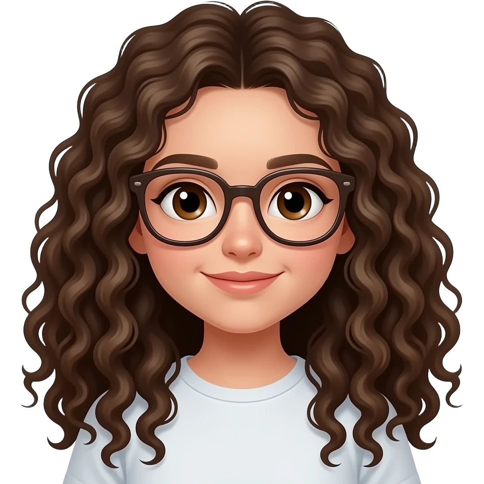 ragazza riccia con capelli lunghi non voluminosi occhi marroni e occhiali mora emoji