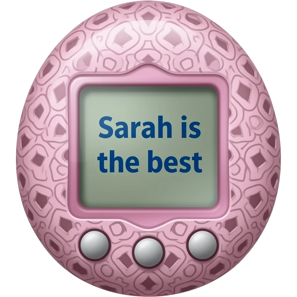 make ma pink tamagotchi that says Sarah is the best on the screenw ith some cool pattern on the pink otside emoji