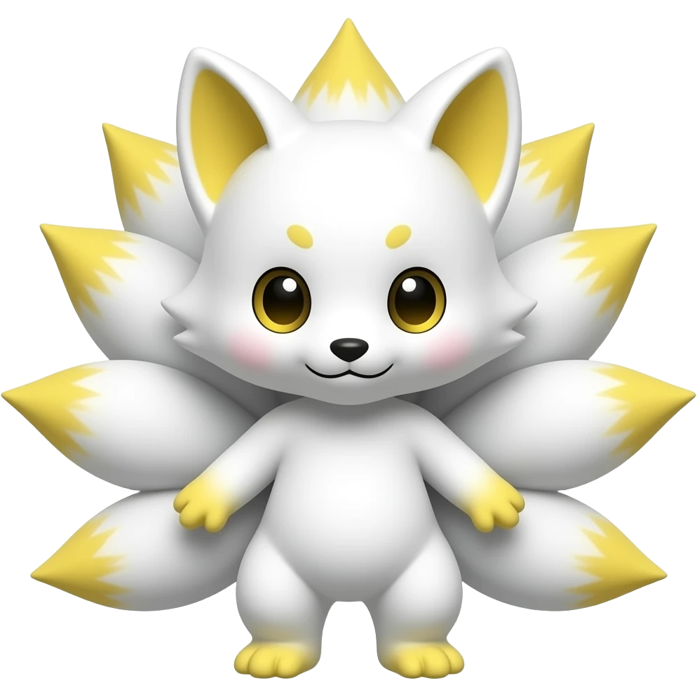 Baby white kitsune nine tails yellow paws emoji