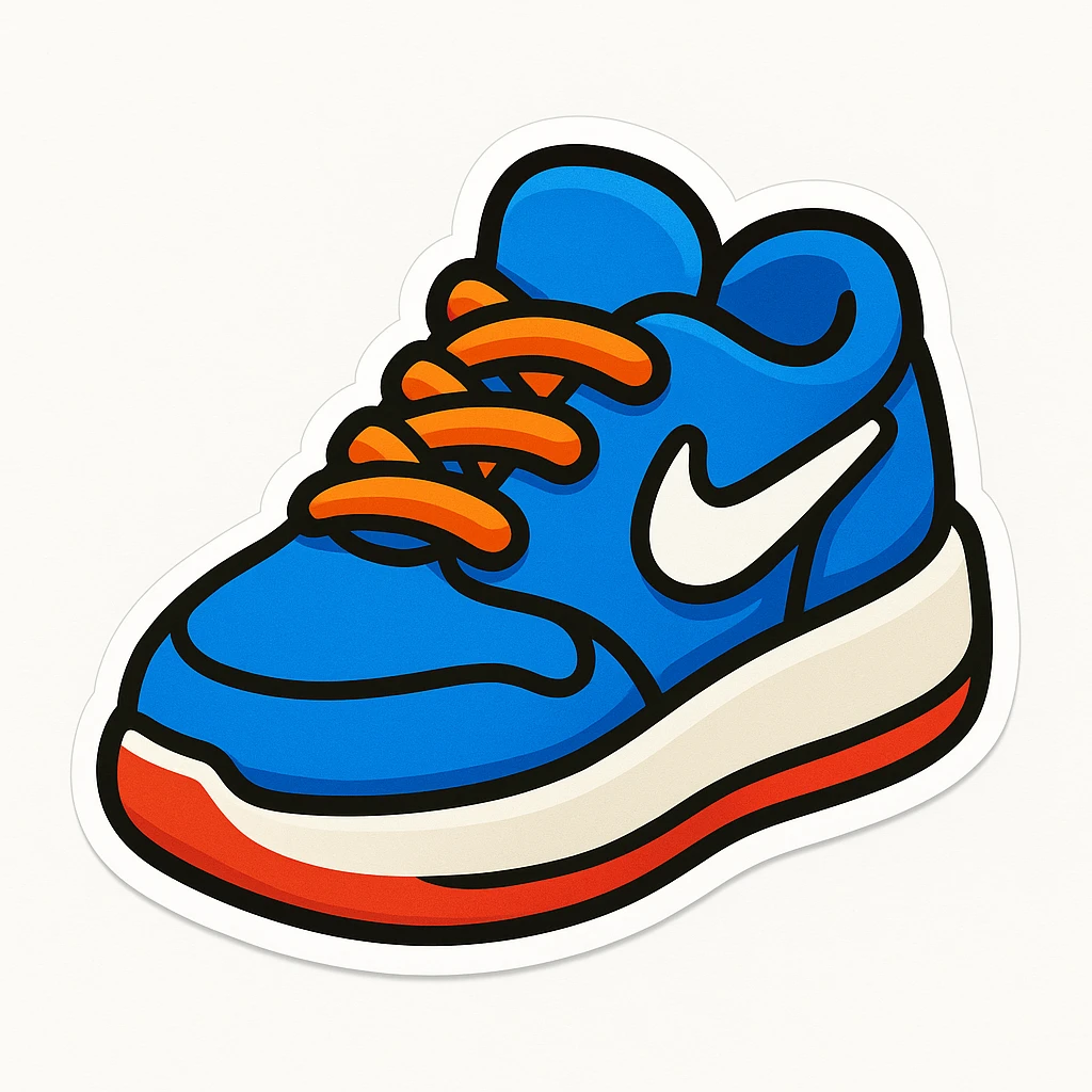 blue Nike sneaker, cartoon render style, 3D rendered, cute and smooth design, clean white background, no shadows, sticker style, more rounded toe emoji