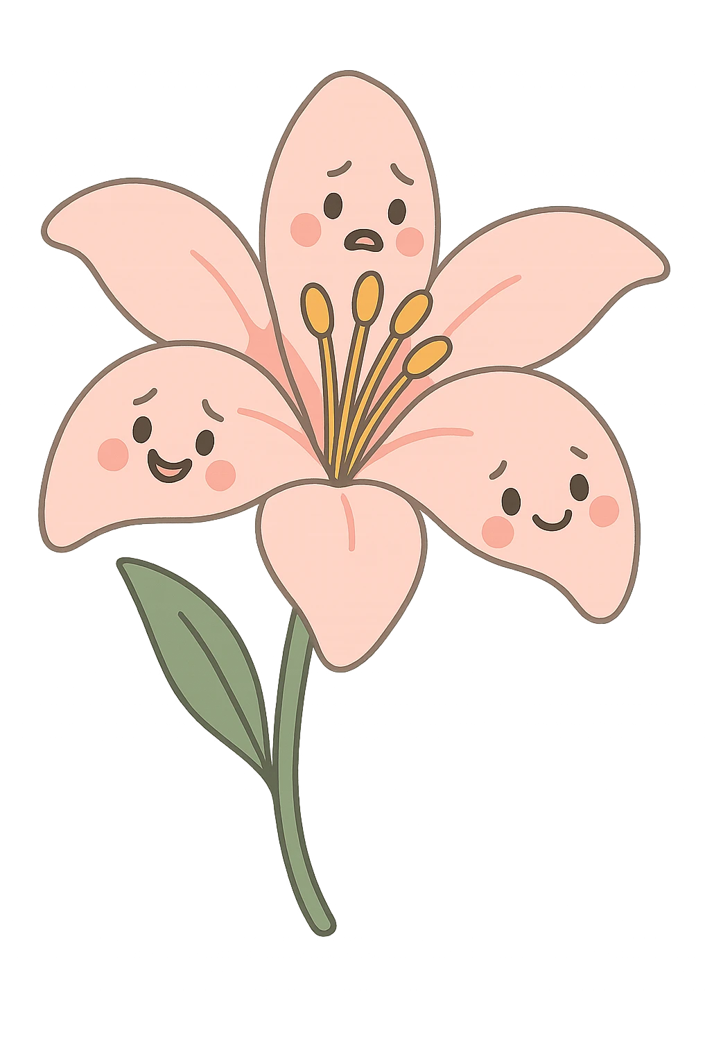 a single light pink lily flower, soft pastel tones, minimal style, transparent background emoji