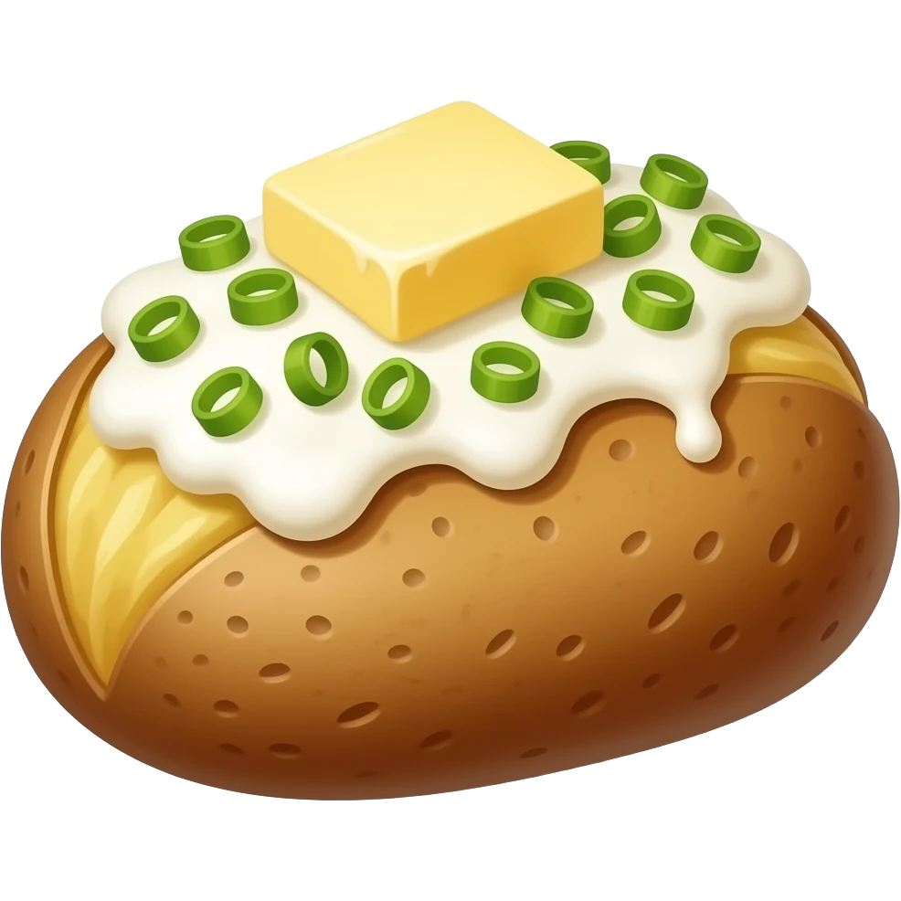 baked potatoes with butter, cream cheese and green onion emoji