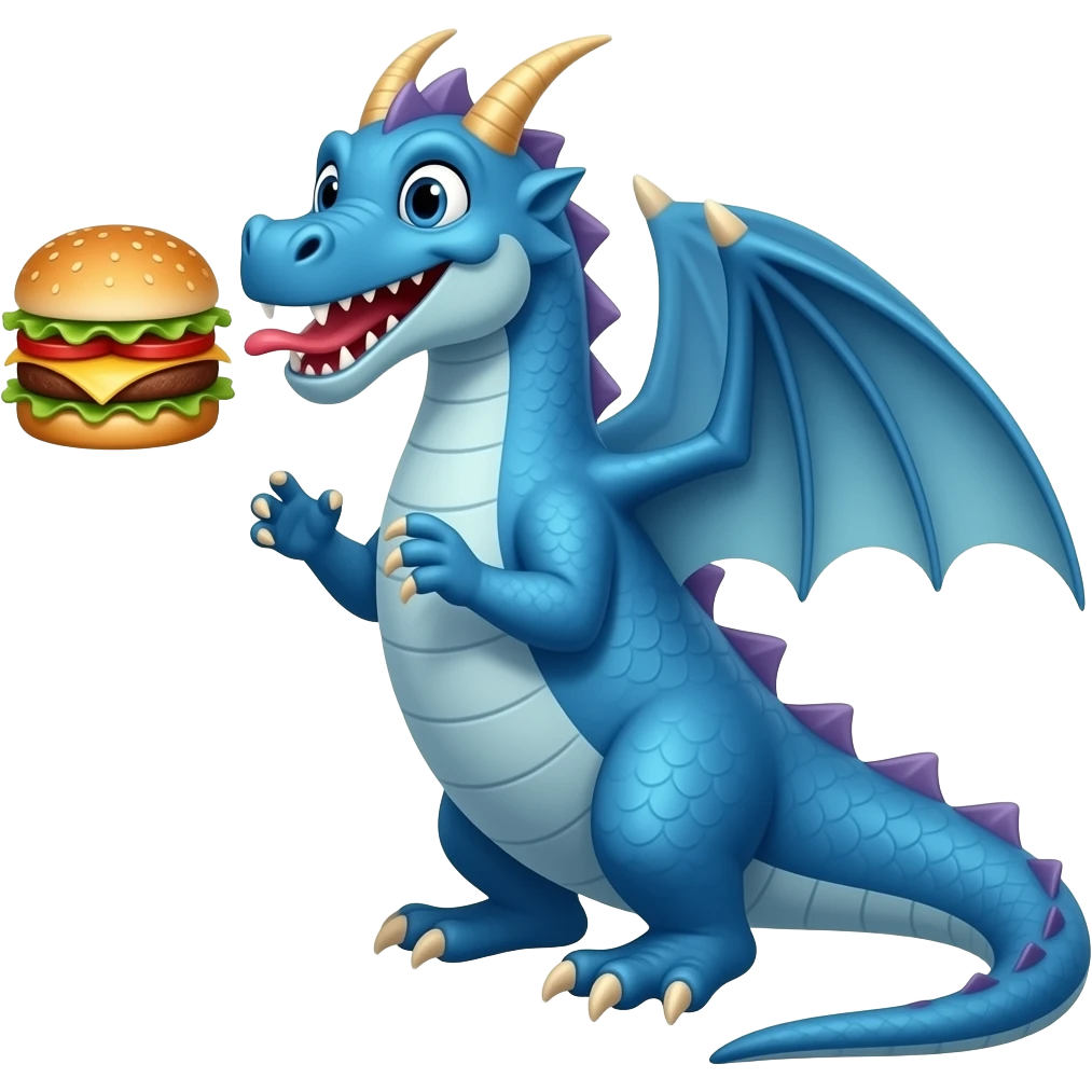 Blue dragon beathing burgers emoji