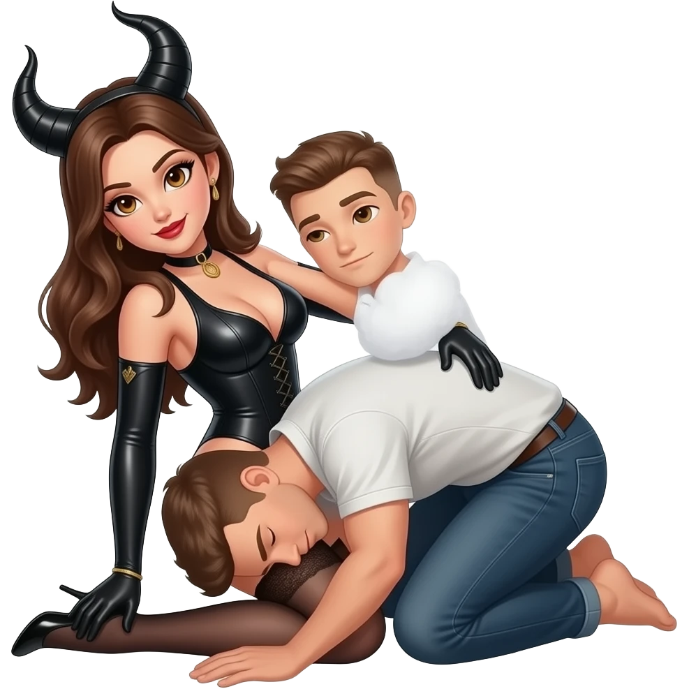 long brown hair hazel eyes dominatrix making a man bow down and worship her feet emoji