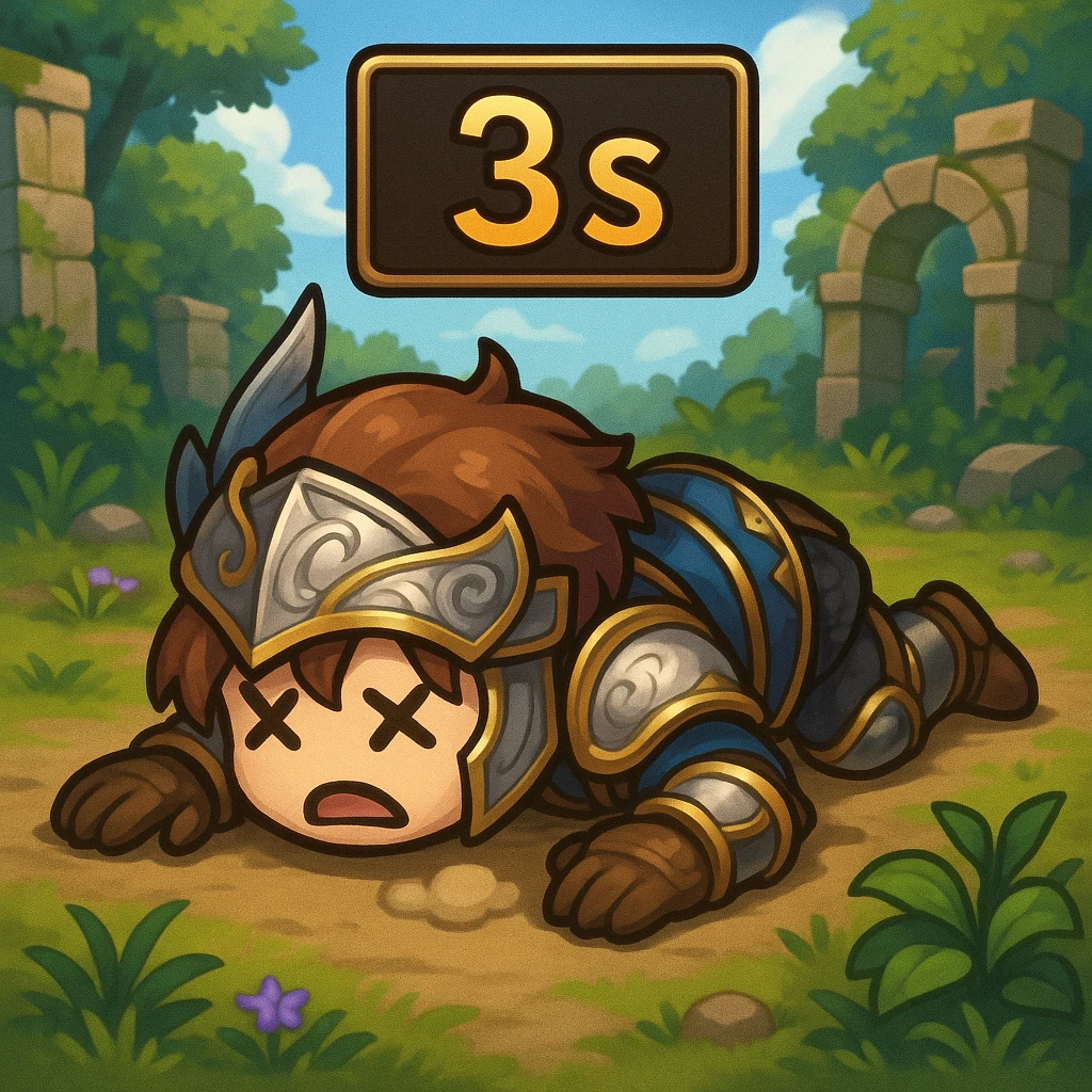 Black Desert Online emoji of a character lying face down with a respawn timer above, in the game's fantasy style, with a lighthearted tone emoji