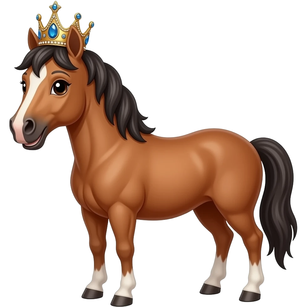 a smiling horse heard wearing a crown with sparkling jewels emoji