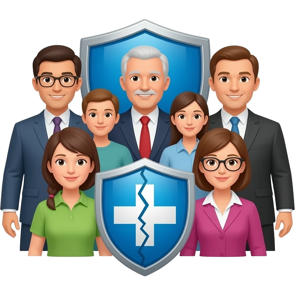 Minimalist flat design icon of a group of people with a broken trust symbol (cracked shield or cross mark), representing citizens losing confidence, clean vector style, soft gradient (gray and muted red), no text, transparent background emoji