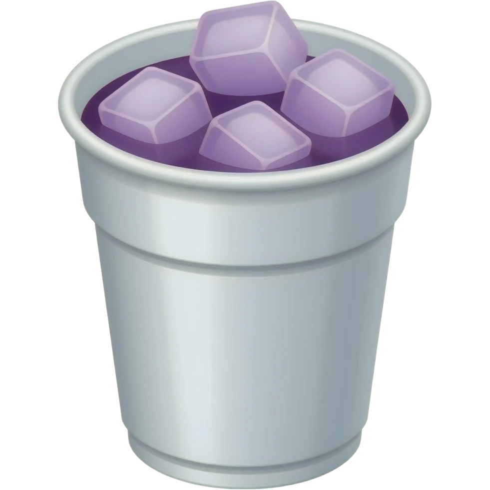 white styrofoam cup filled with purple syrup and ice cubes emoji