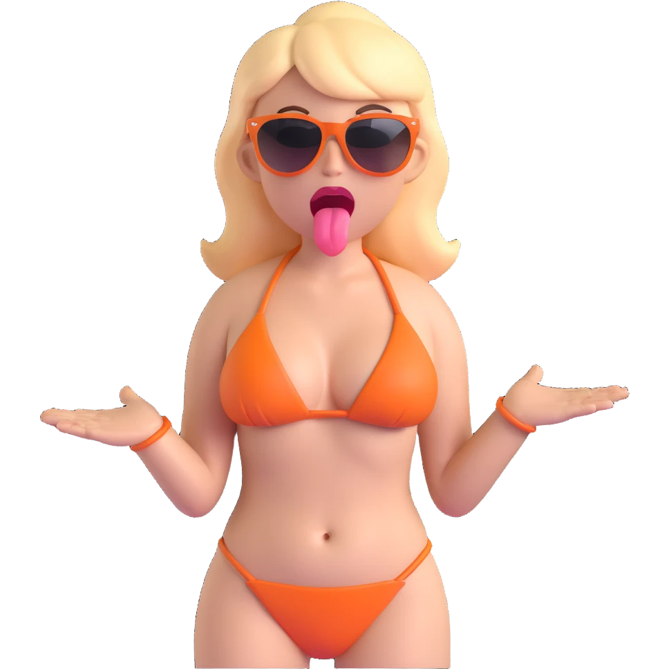 baddie in a bikini, sunglasses, tongue out emoji