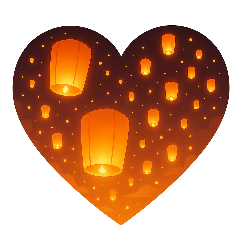heart with a glowing lantern festival theme, clean digital illustration emoji