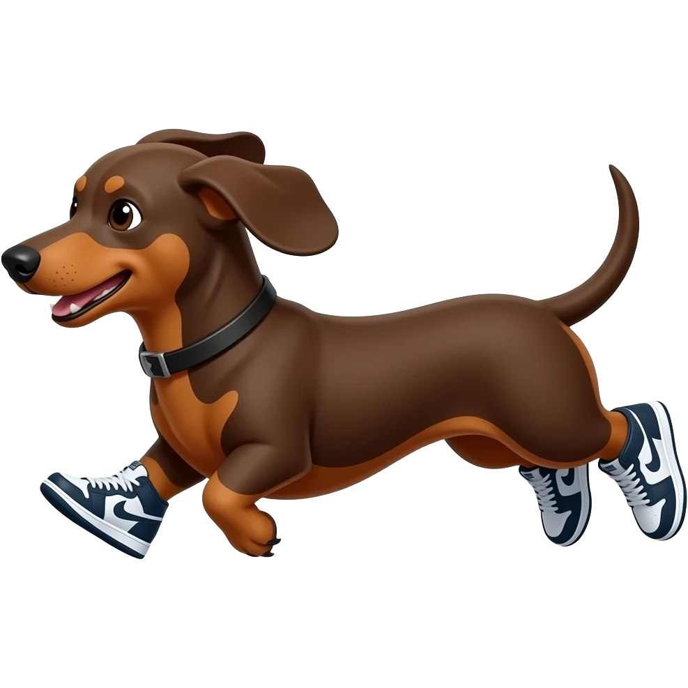 Perro salchicha color café corriendo usando tenis Nike emoji