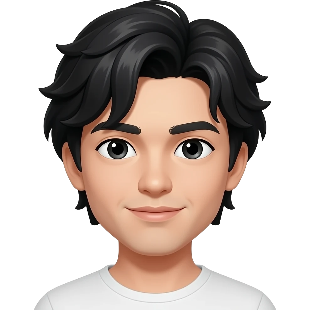 hombre blanco y cabello color negro, semi ondulado, corto y ojos negros emoji