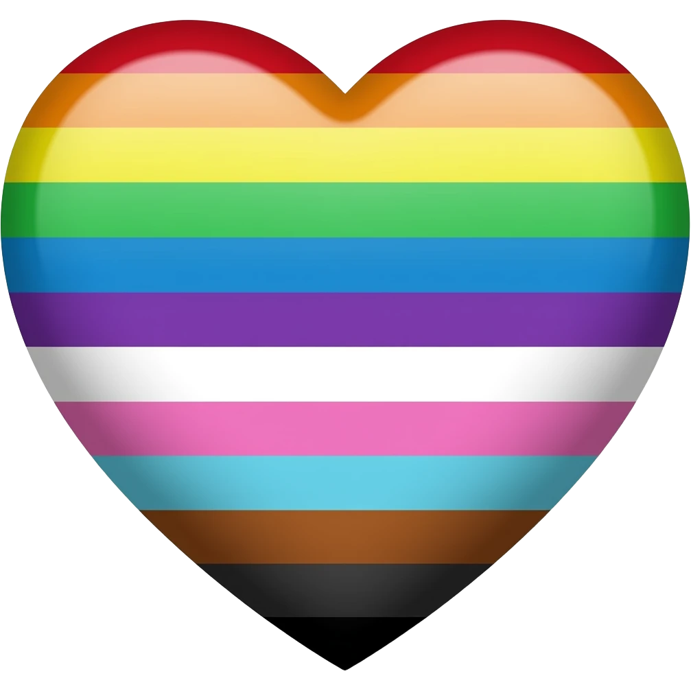 Progress flag heart red, orange, yellow, green, blue, violet, white, pink, light blue, brown and black emoji