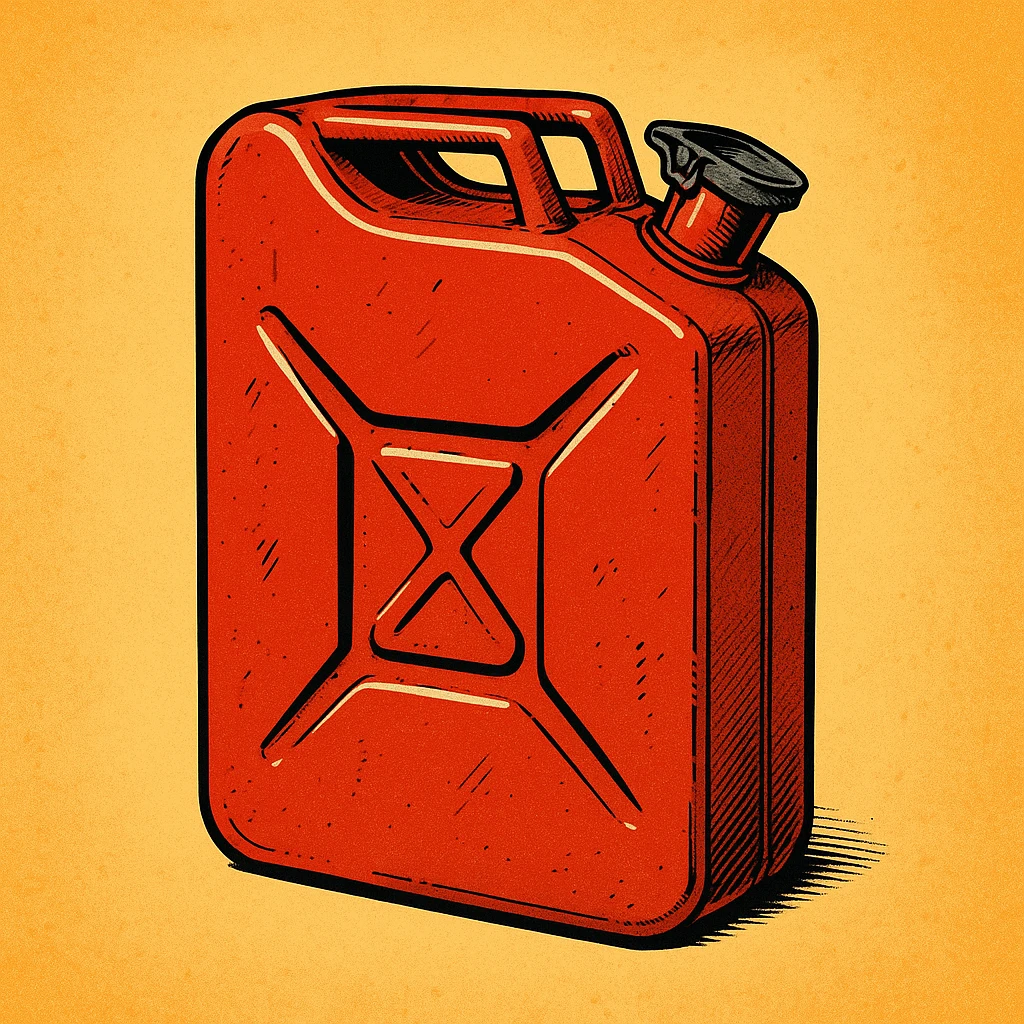 Сгенерируй мне канистру бензина  на однородном фоне в стиле чуть чуть  комикса  emoji