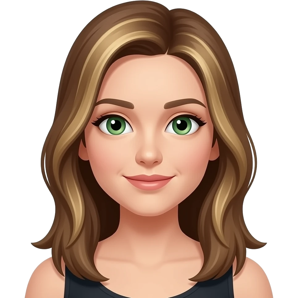 woman with long brown hair with blond highlights green eyes emoji straight hair emoji