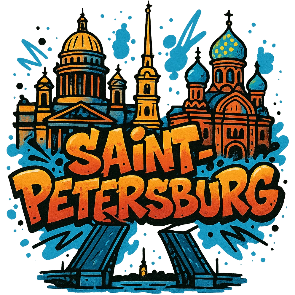 Сделай png рисунок Санкт-Петрбурка в стиле граффити emoji