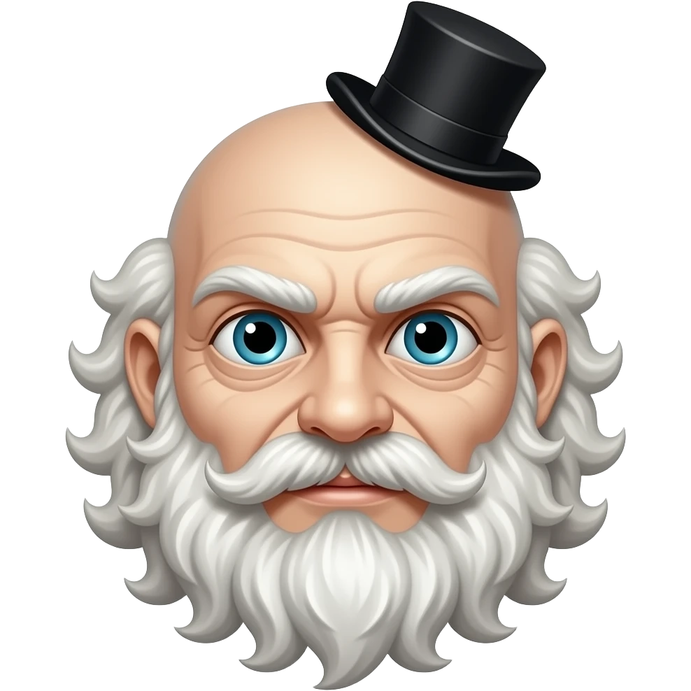 Evil jew with a bald head but long curly sideburns and a tiny top hat emoji