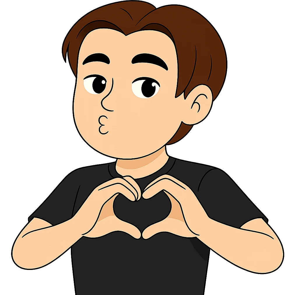 Change the hair color to a rich brown shade matching the fourth image, keep the shirt black, everything else the same, transparent background, maintain the original style and details. emoji