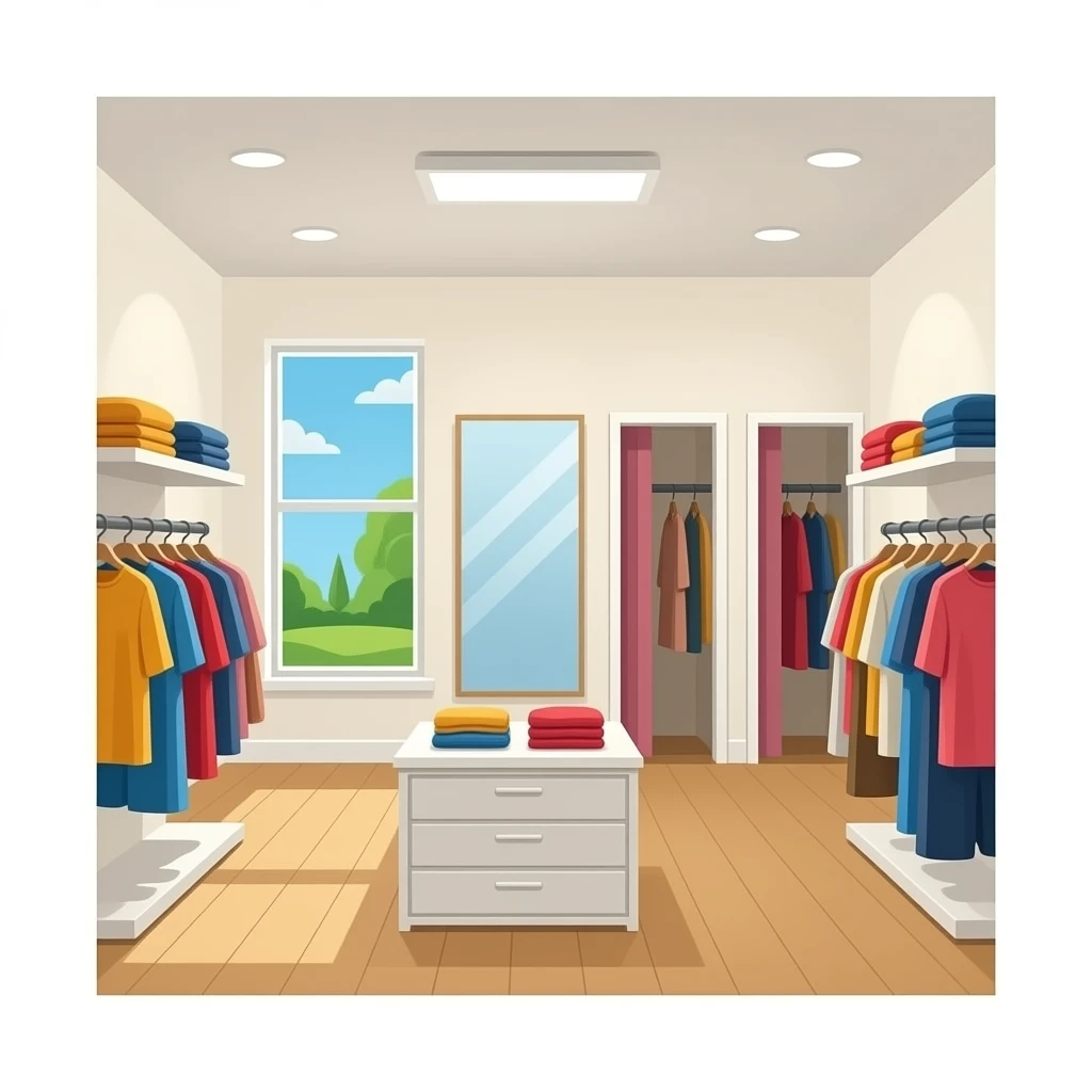 clothes shop inside with fitting rooms emoji