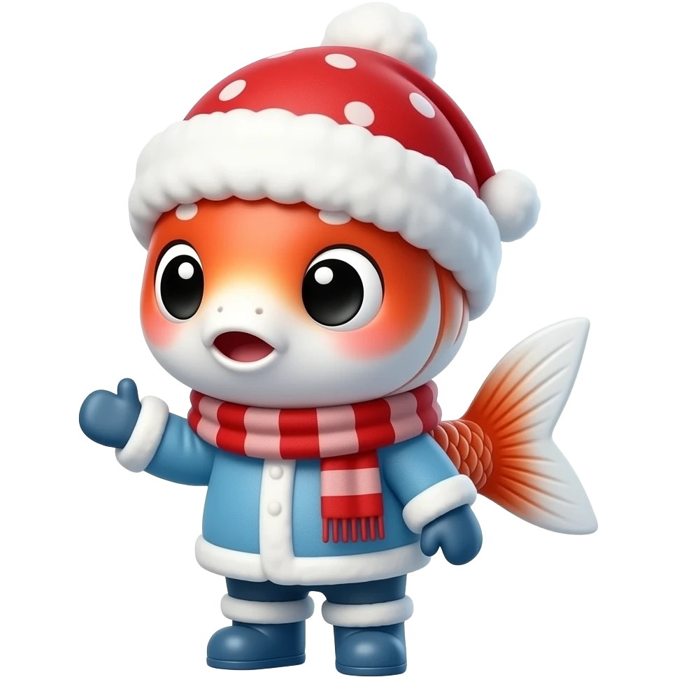 humanoid cute koi 3d cartoon in winter emoji