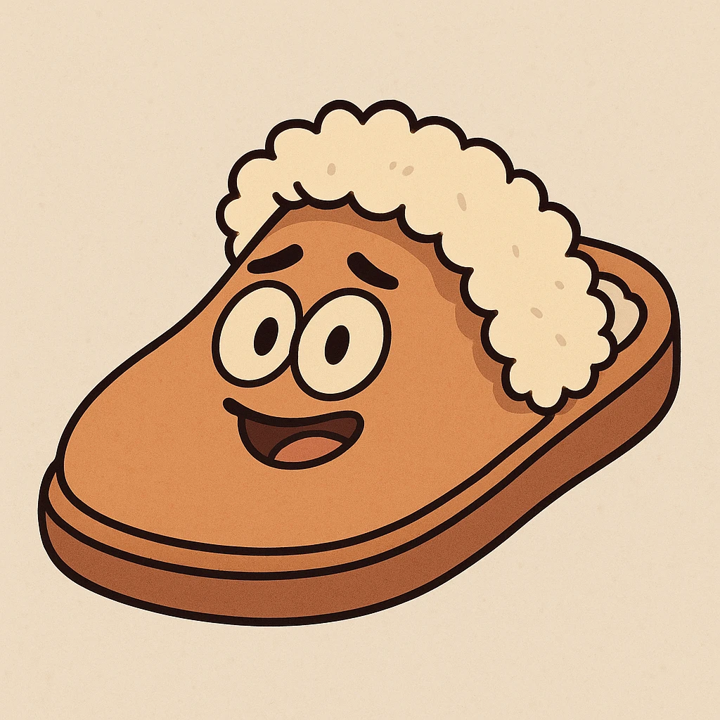 a cozy slipper with fuzzy trim, cartoon style emoji