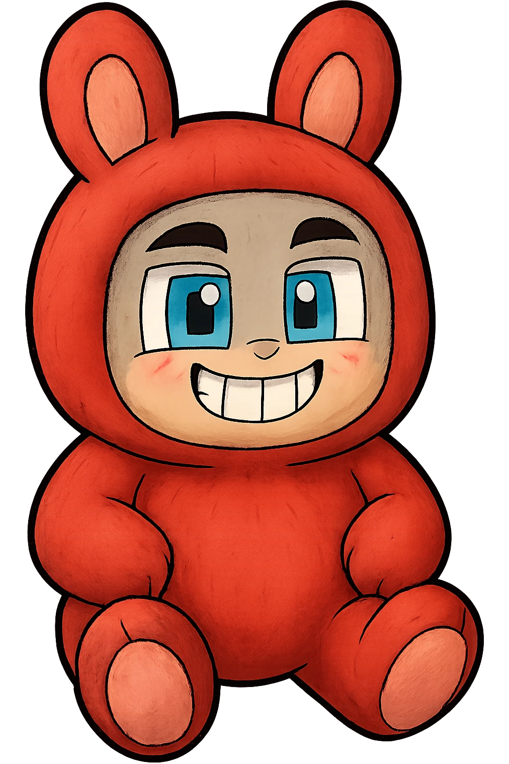 Isolate the red bunny plushie from the image, preserving all original details and colors, with a transparent background. emoji