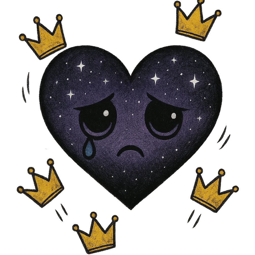 emo heart with night sky and falling crowns, remove background emoji