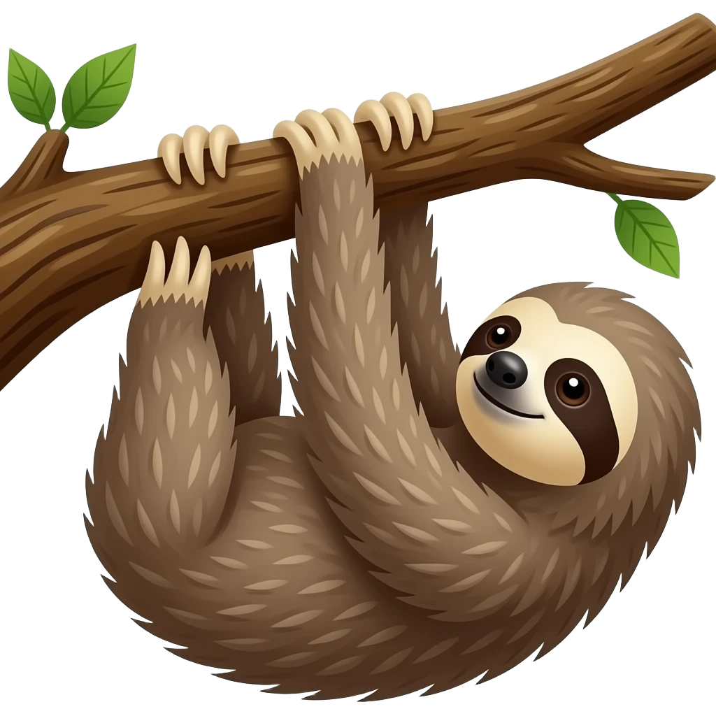 hanging sloth big tree branch drink coffee hanging emoji