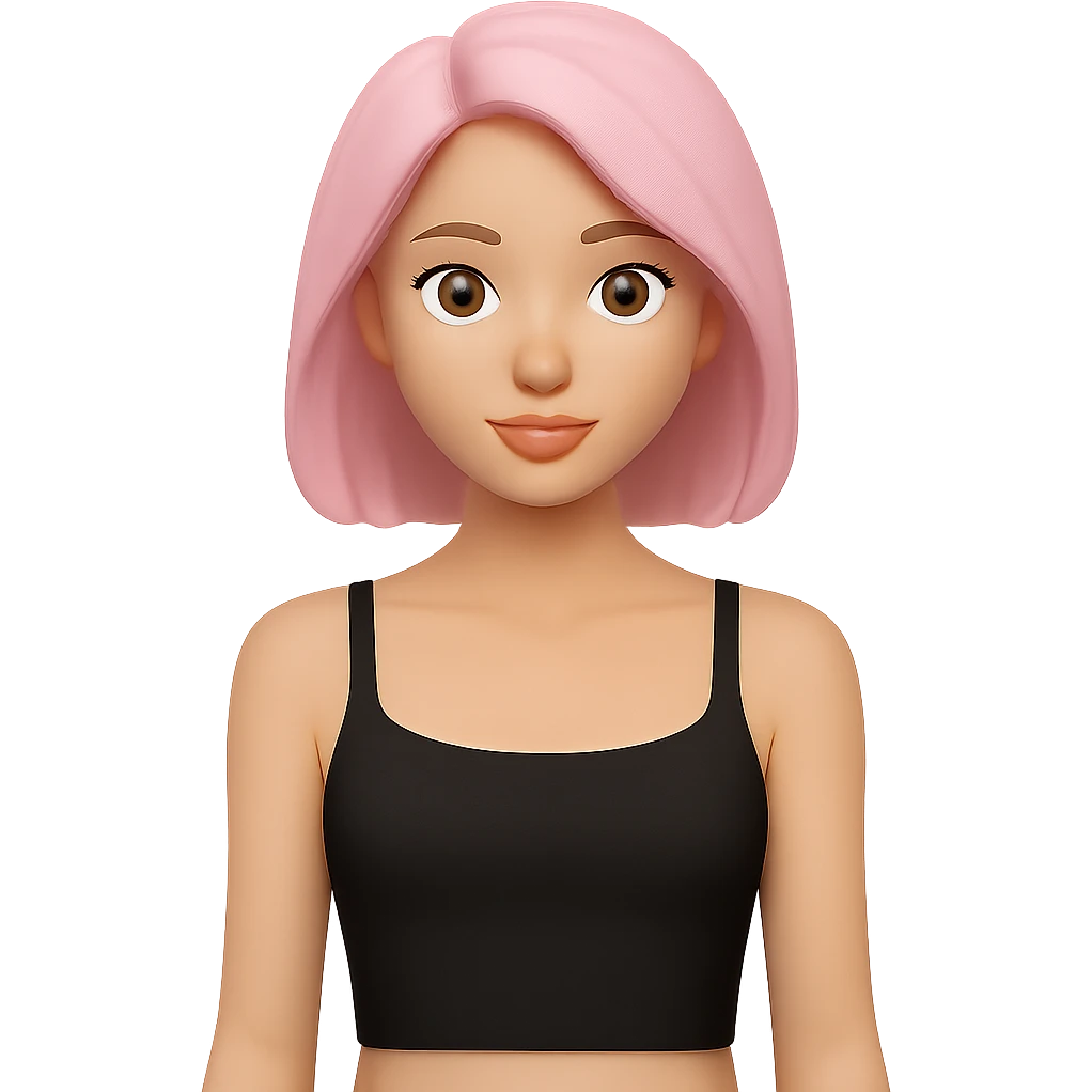 Tight cropped cami on a woman, very fitted, minimal, clean, fashion style, black color, apple emoji style look, no background. emoji