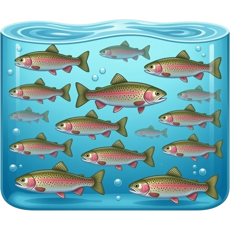 crystal clear water with lots of rainbow trout swiimming around emoji