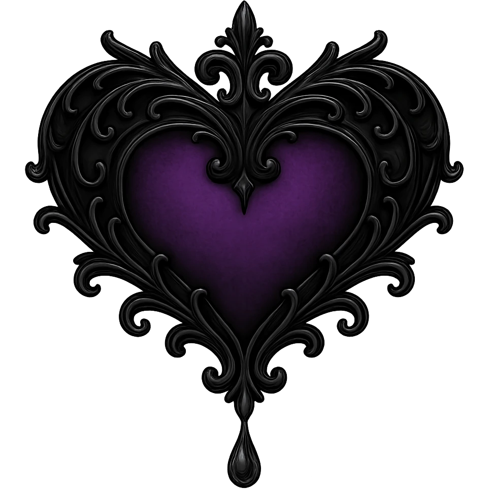 gothic style heart in black and purple with a single teardrop emoji