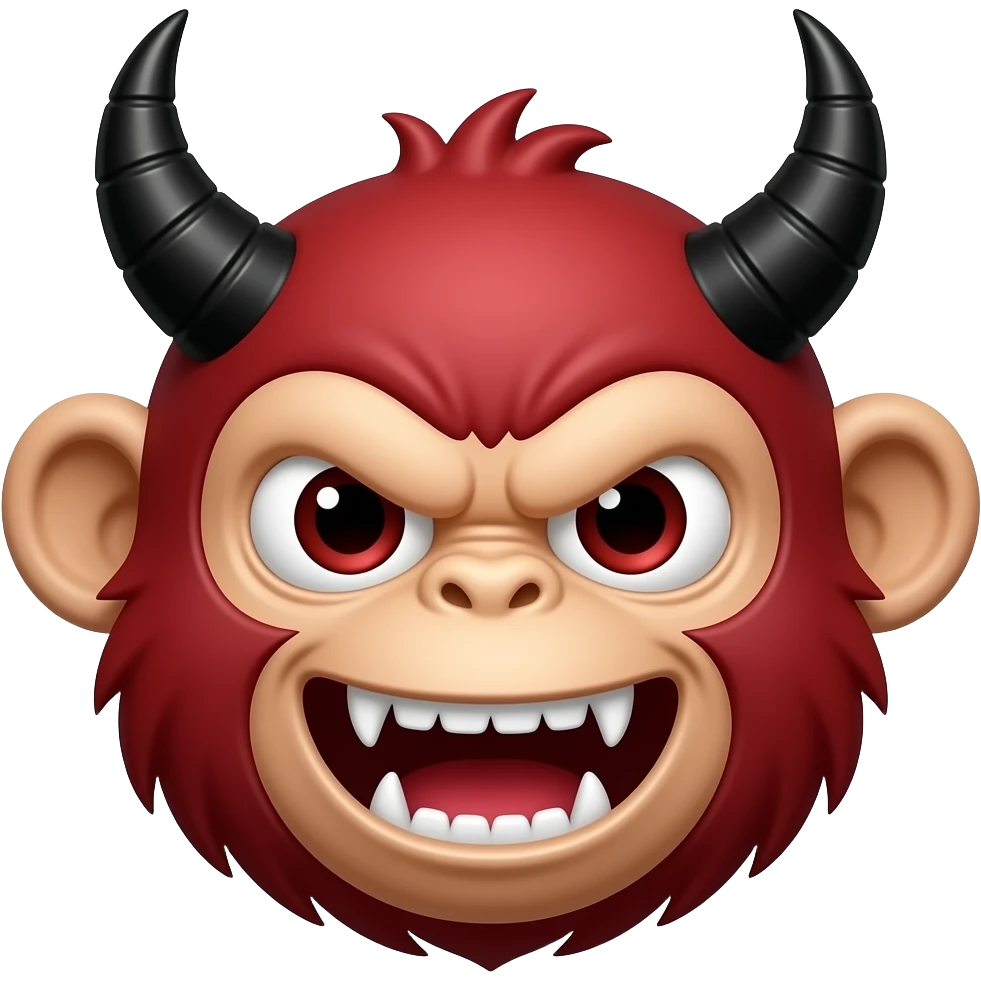 Red monkey with black horns, only the head. Make it look more evil. emoji