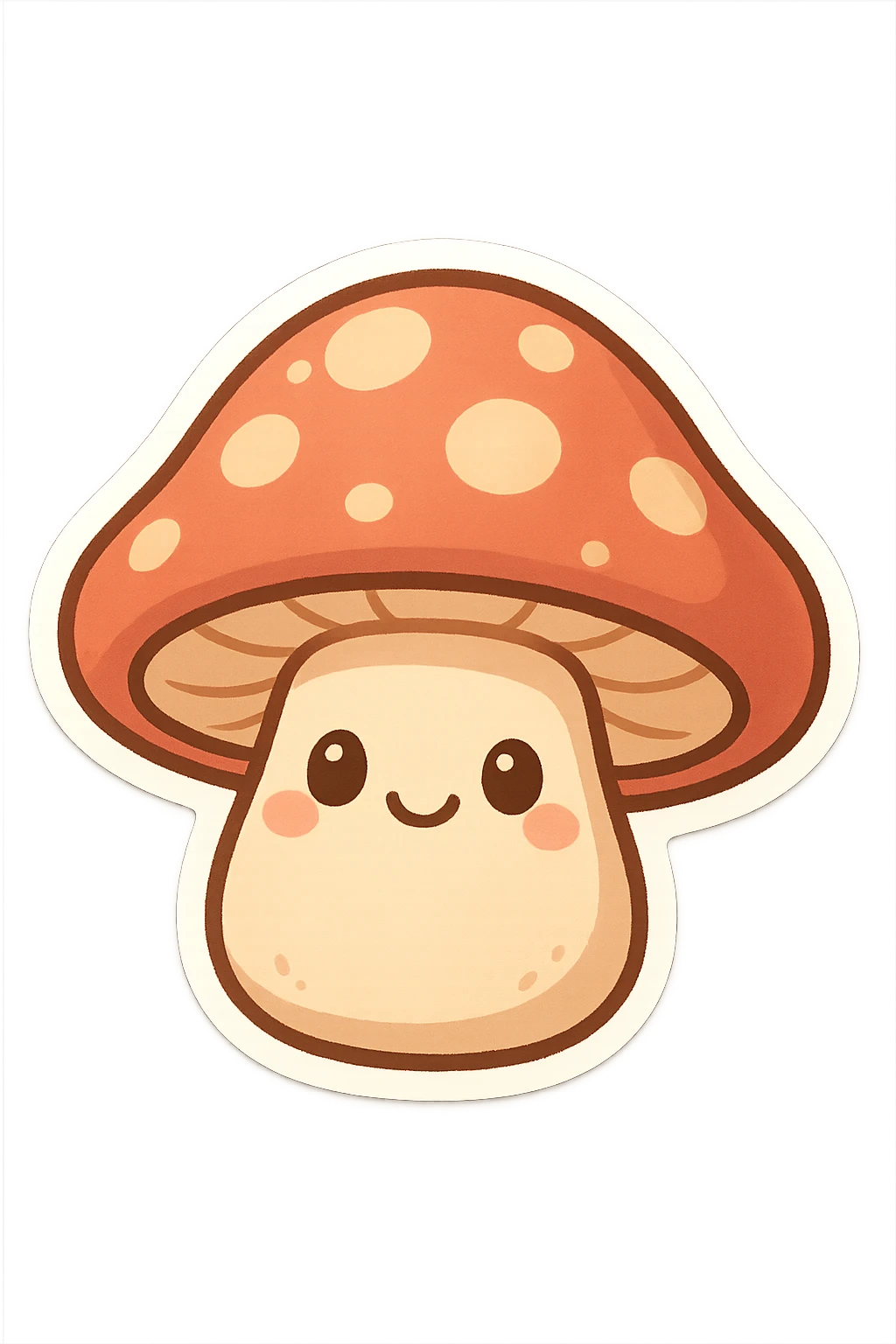 chibi sticker-style mushroom with a smiling face, cute and exaggerated emoji