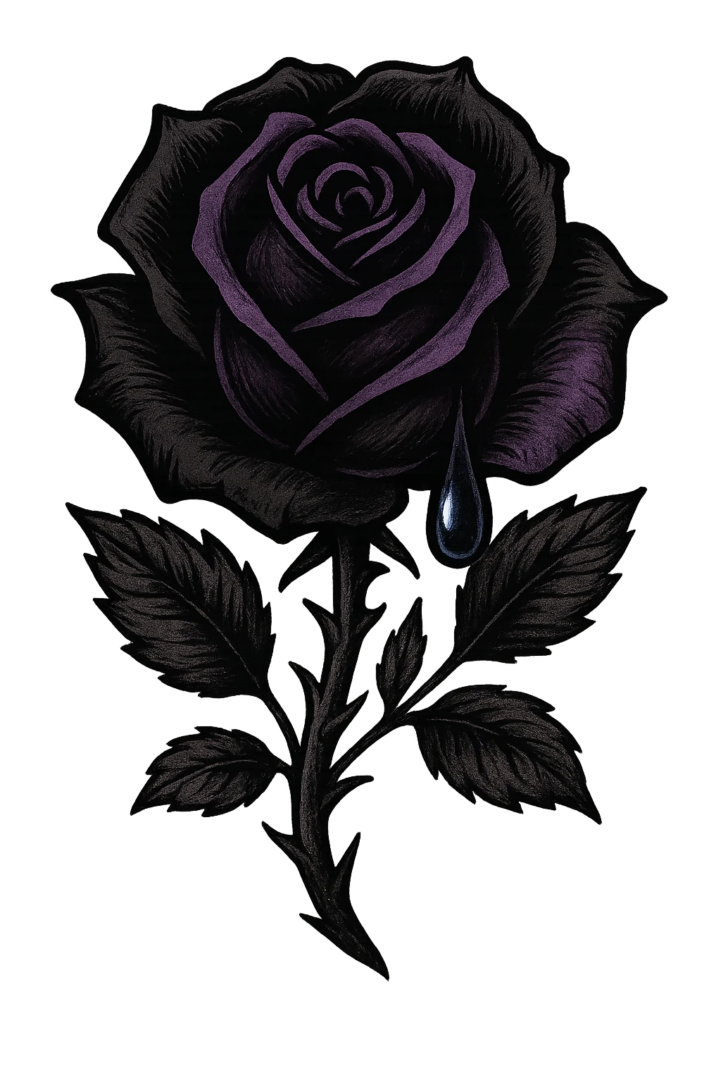 emo rose with a teardrop, black and purple emoji