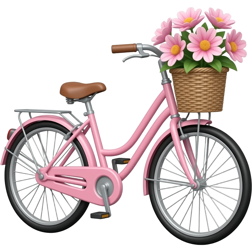 pastel pink spring bike with pink flowers in basket emoji