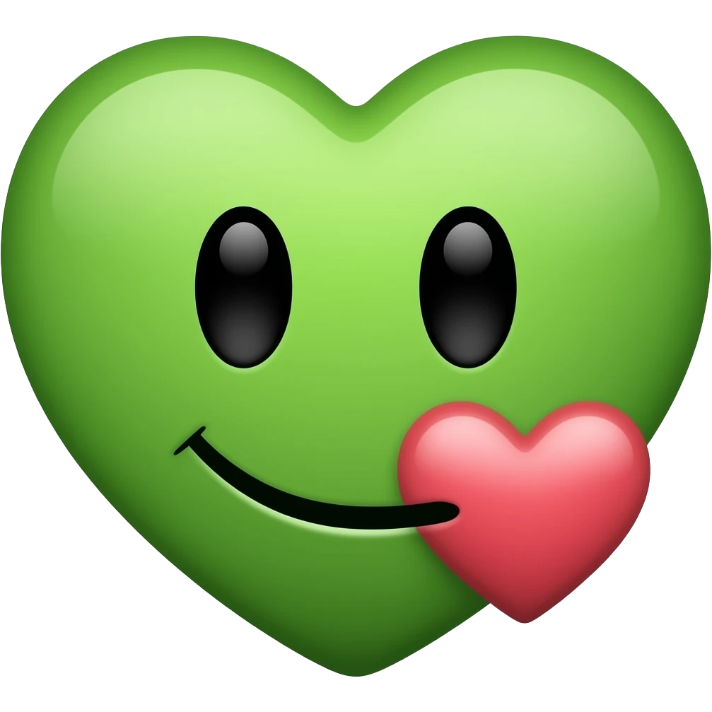 Kissing emoji with a heart is green emoji
