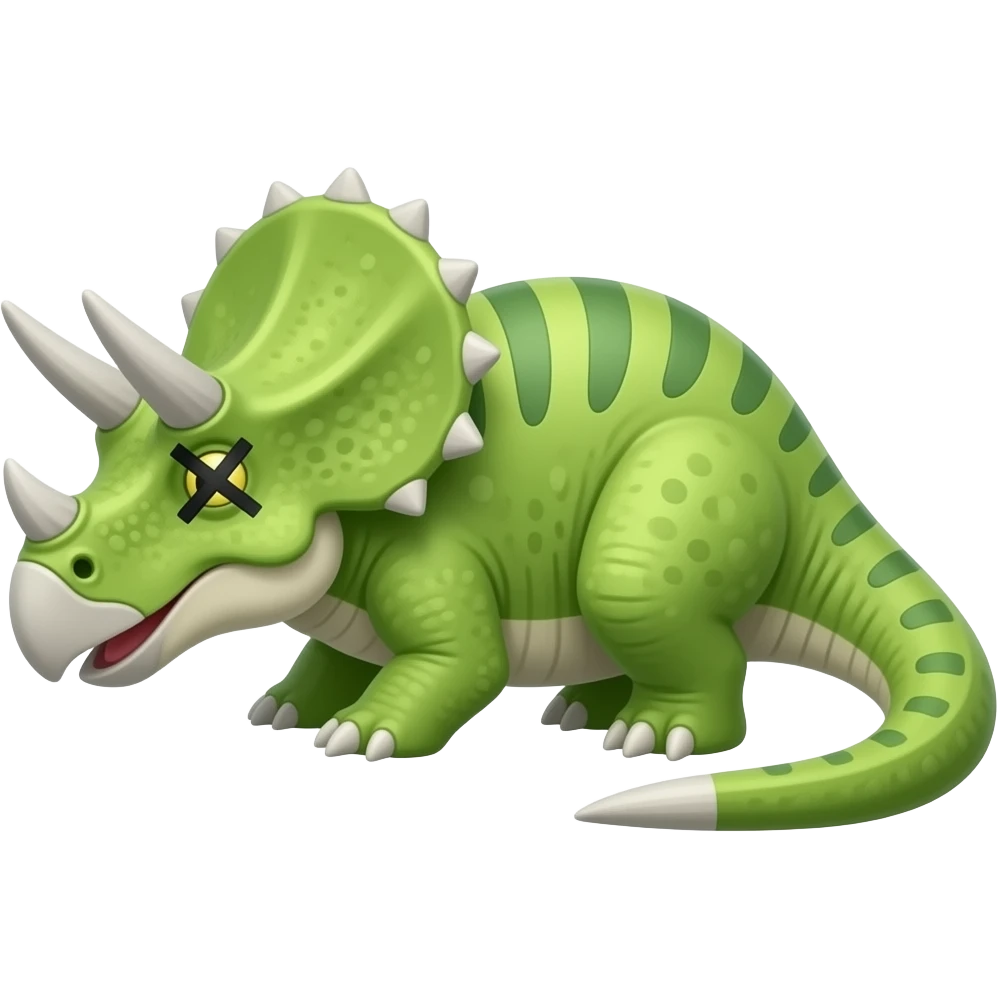 a green triceratops laying down with visible ribs and x's over its eye emoji